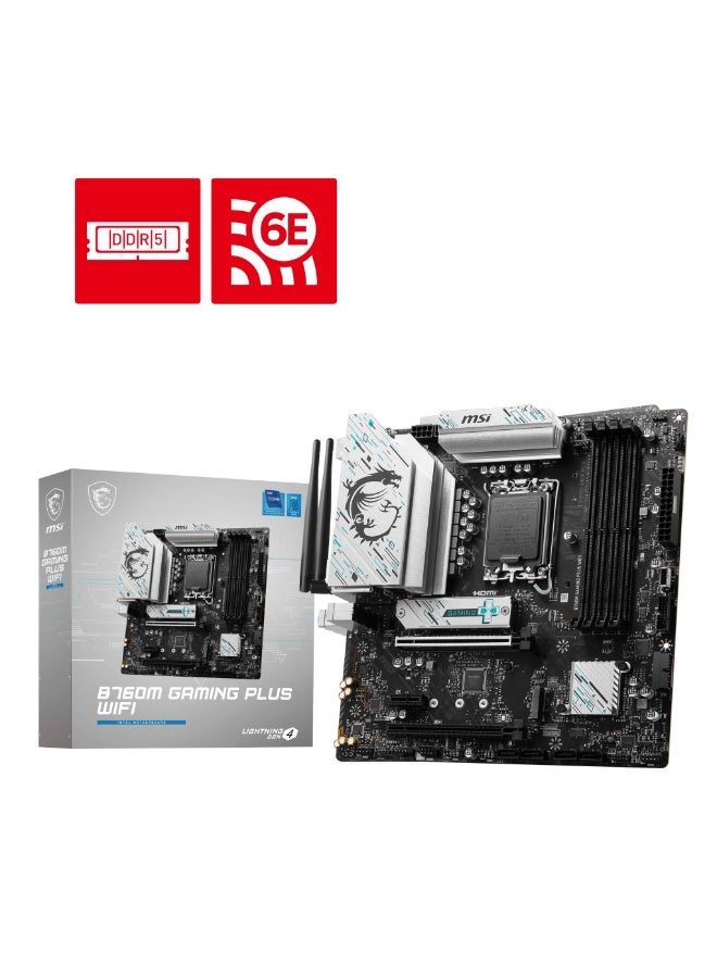 MSI B760M GAMING PLUS WiFi Motherboard, Intel B760, LGA 1700, DDR5 6800MHz+, mATX, PCIe 4.0, Wi-Fi 6E, Bluetooth 5.3, 2.5G LAN, 2× M.2 Gen4, HDMI 2.1, DP 1.4, 12+1 VRM | 911-7D99-060 - Image 1